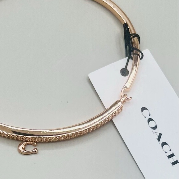 COACH Signature Pave C-Bar Bangle Bracelet In Rose Gold & Cubic Zirconia NEW - Picture 6 of 8